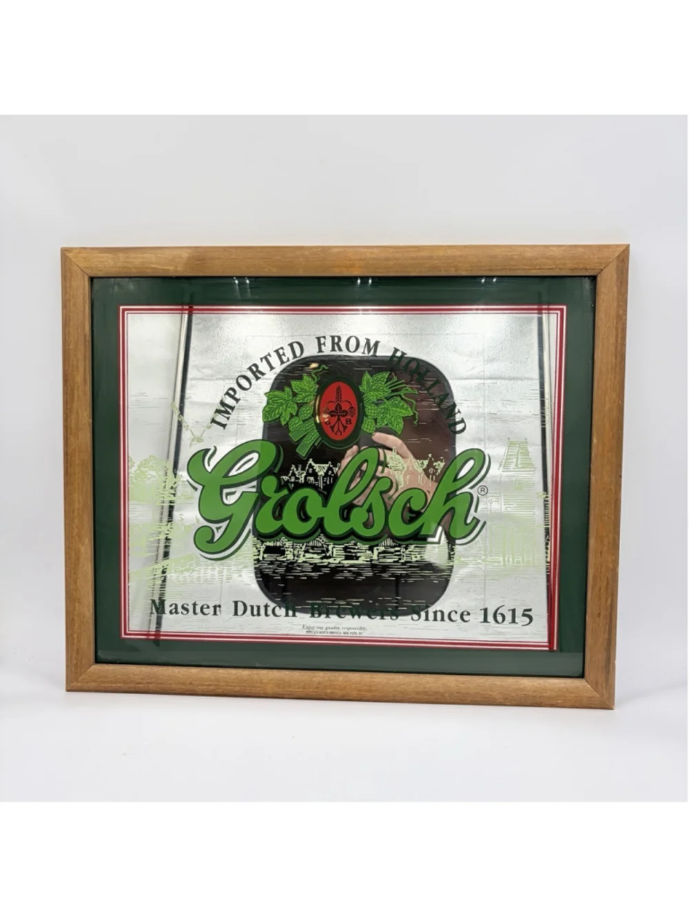 GROLSCH Beer Bar Mirror Wood Frame Imported from Holland 21x17 Breweriana